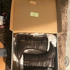 Brown Leather Boots with Buckle Detail